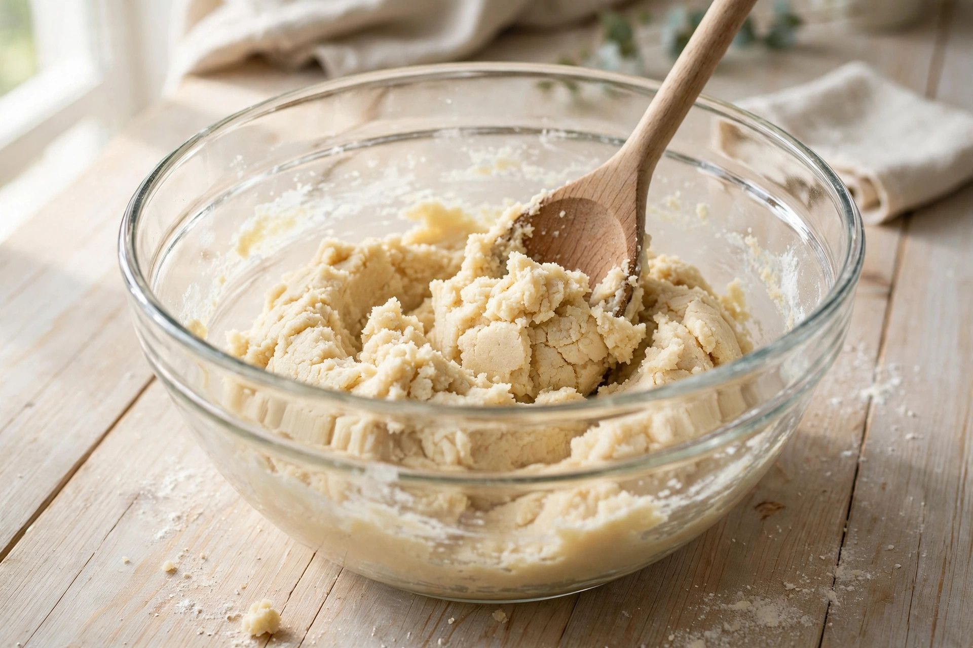 Mixing firm christmas sugar cookie dough in a large bowl, pulling away from the sides