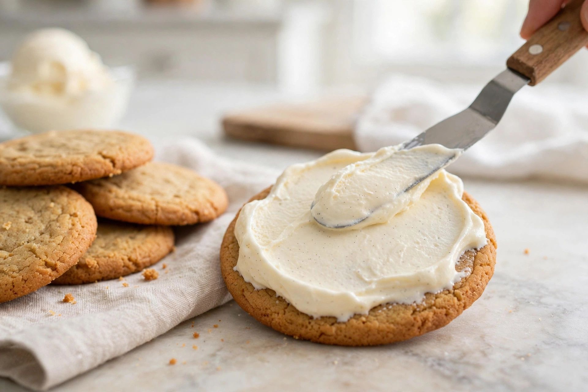 Spreading freshly spun ice cream onto cottage cheese protein cookies for ice cream sandwiches