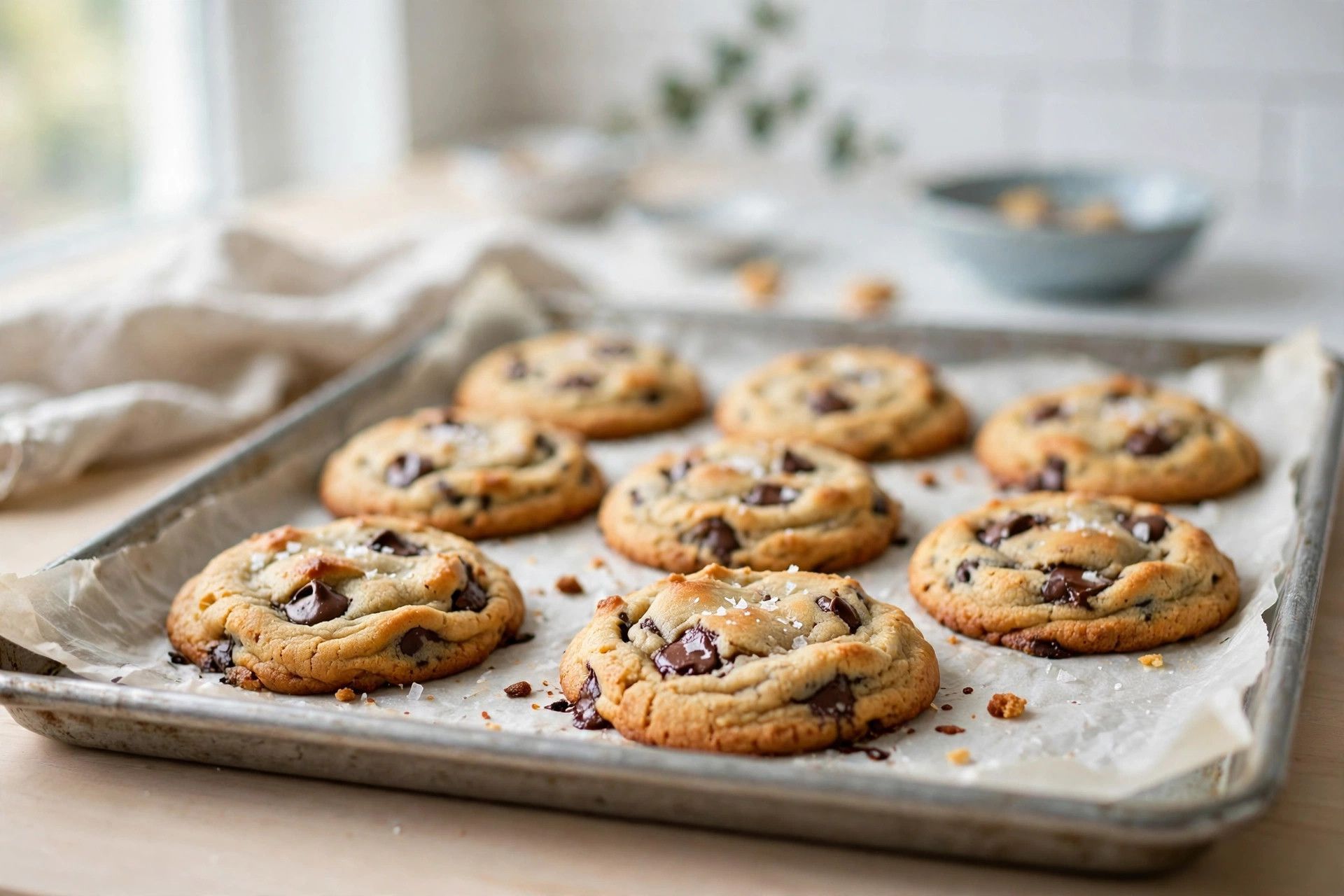 Baking cottage cheese protein cookies on a tray until golden at the edges and soft in the center