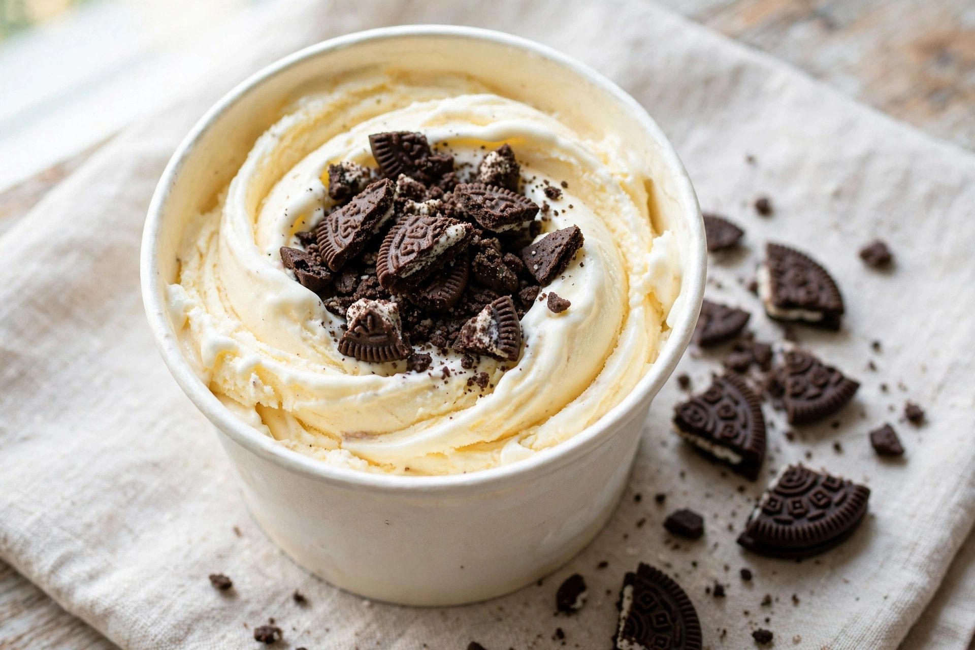 Adding roughly crushed chocolate sandwich cookies into the center of the spun vanilla pint before the Mix-in cycle