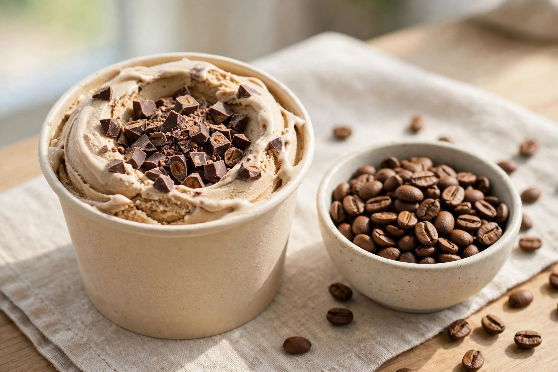 Adding chopped chocolate-covered espresso beans into the center of the spun coffee pint before the Mix-in cycle